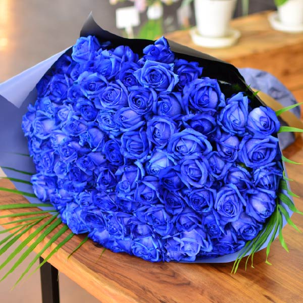青いバラ90本の花束