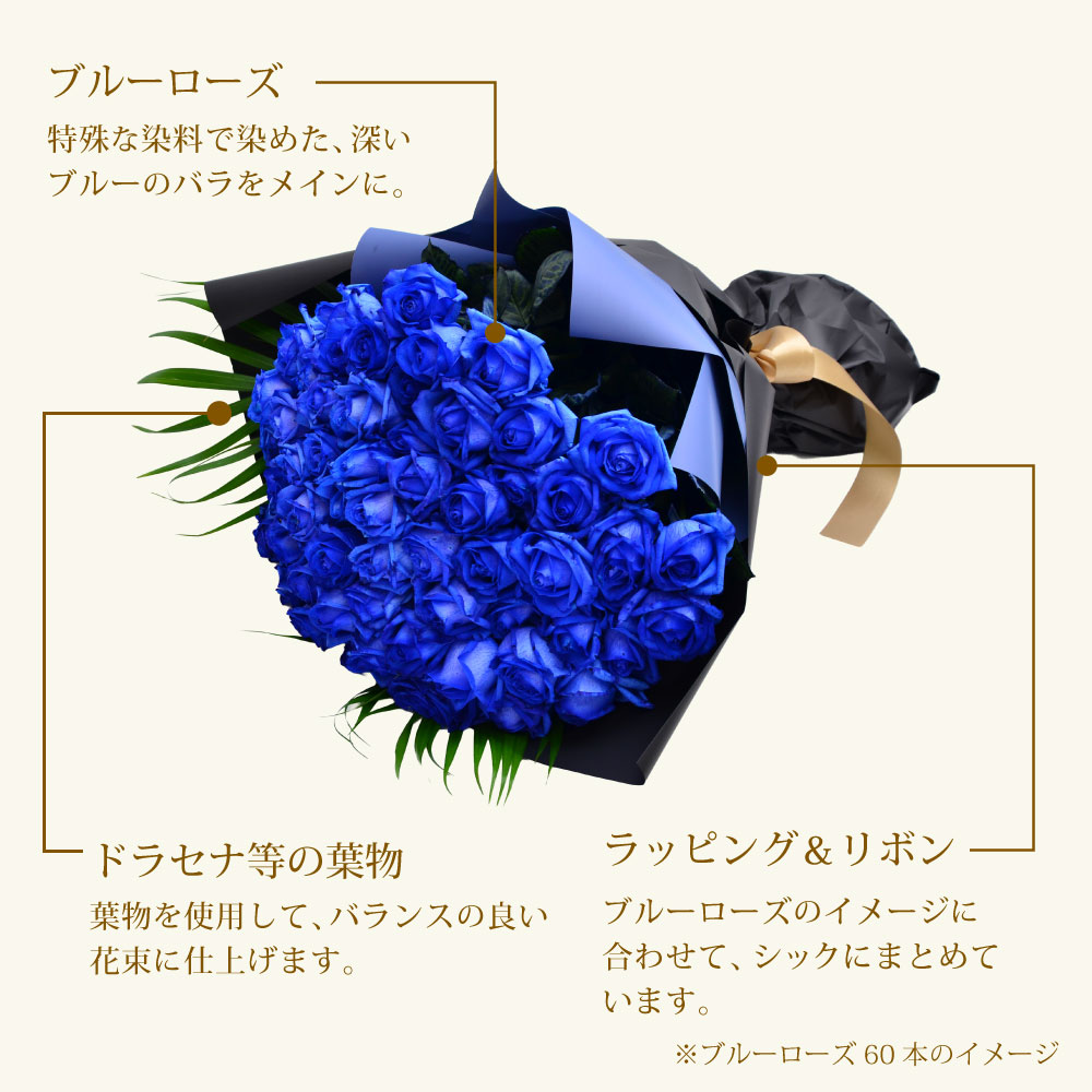 青バラ60本の花束