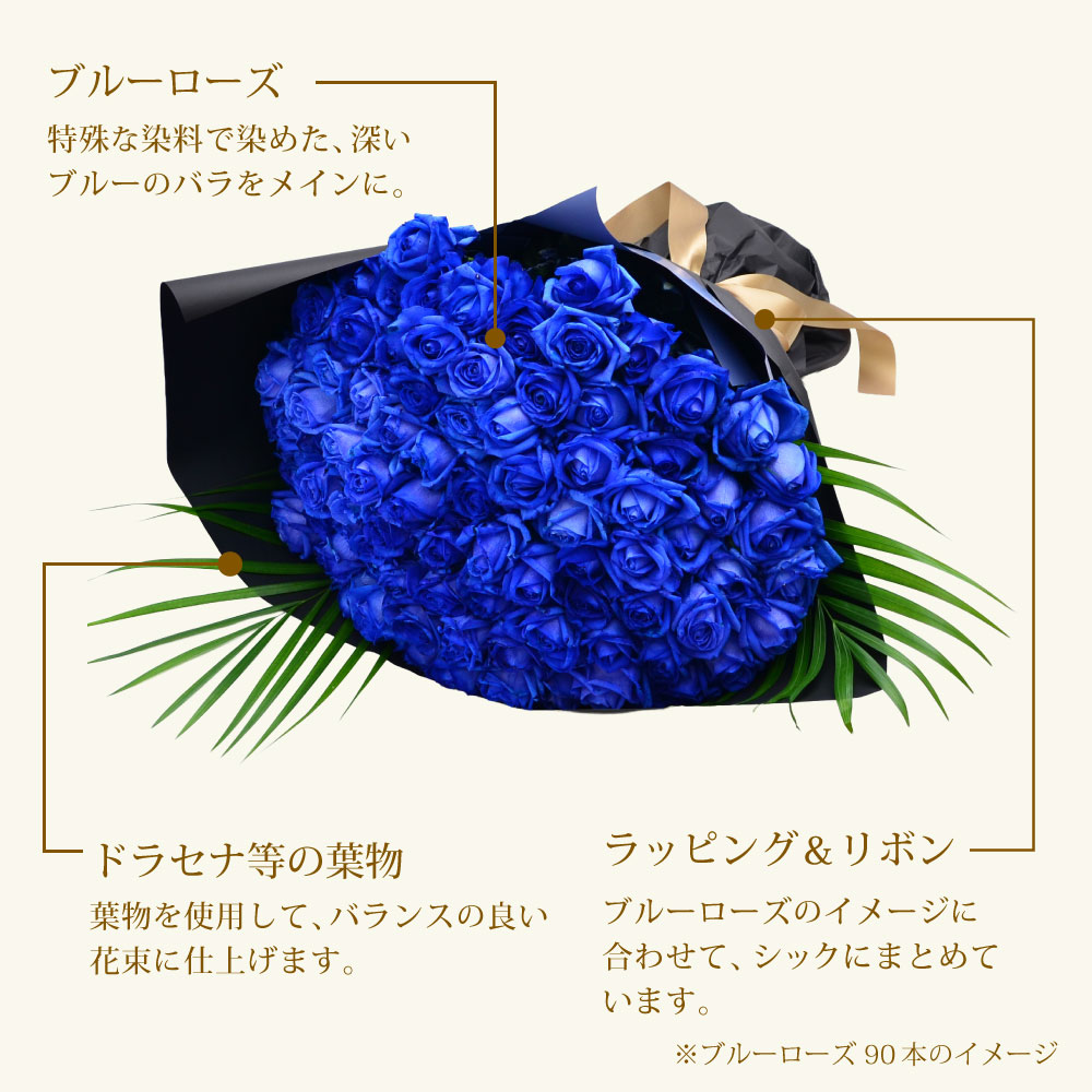青バラ90本の花束