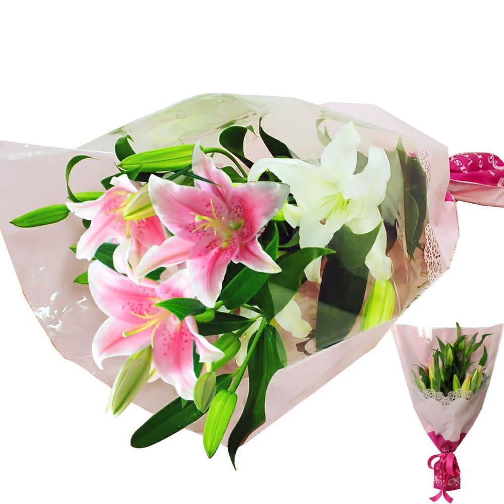 市場から直送 母の日 2023 花 白・ピンクから選べる 百合の花束 15輪