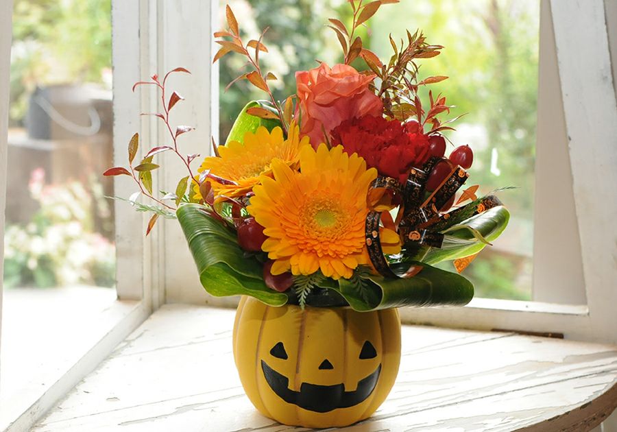 ハロウィンパンプキンポットのアレンジメントとチリワインセット