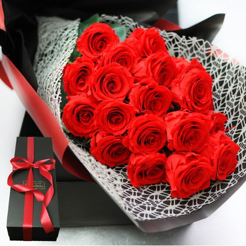 ブリザーブドフラワー 20輪の赤バラの花束 ボックス