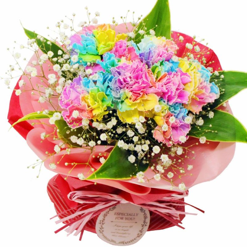 そのまま飾れる不思議なブーケ レインボーカーネーションのブーケ