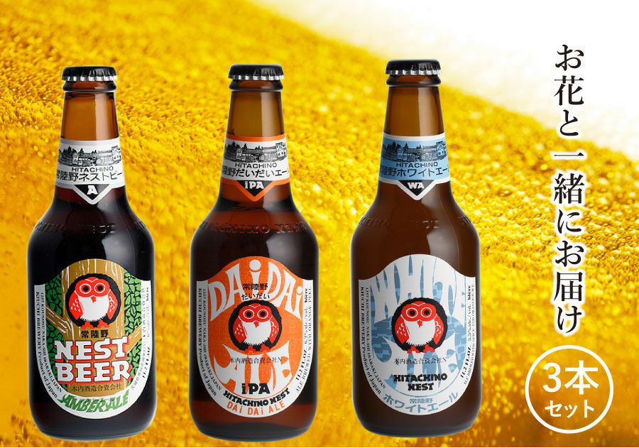 そのまま飾れる父の日ブーケと常陸野ネストビール（瓶）３本セット