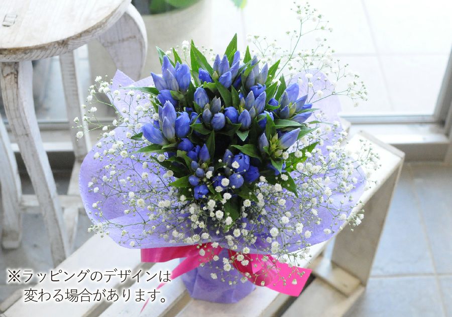 そのまま飾れる不思議なブーケ リンドウのブーケと福まるどらやきセット