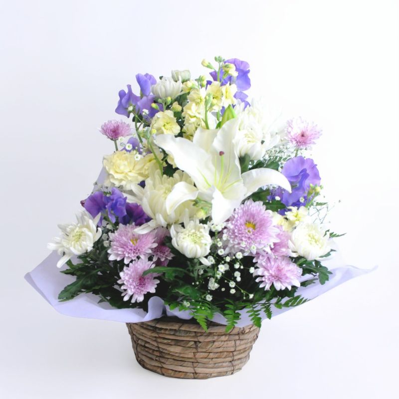  百合のお供え花アレンジメントMSサイズ